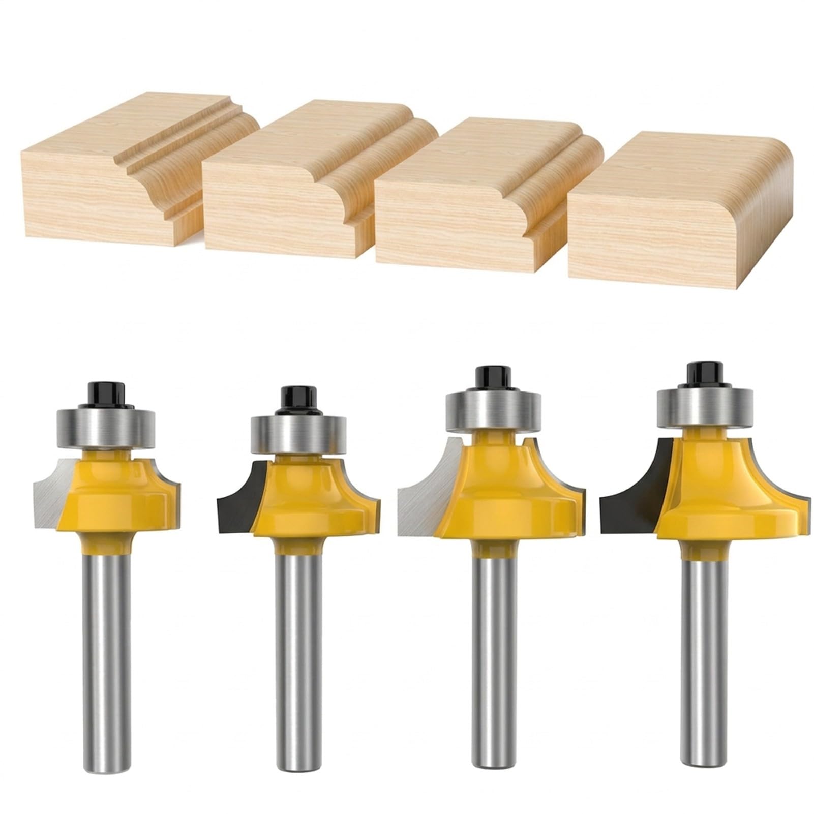 4PCS Roundover Router Bit Set 1/4" Shank, Tungsten Carbide Corner Rounding Edge Forming Cutter, Radius 1/8" 3/16" 5/16" 1/4" for Woodworking