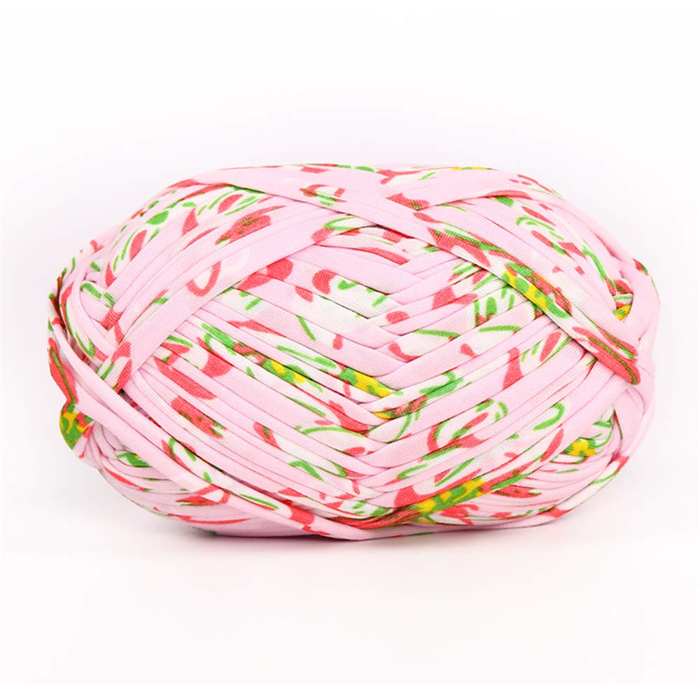 1 PCS Colorful T-Shirt Yarn Knitting Yarn Fabric Crochet Cloth for DIY Knitted Fabric Art (#62 Pink Flower)