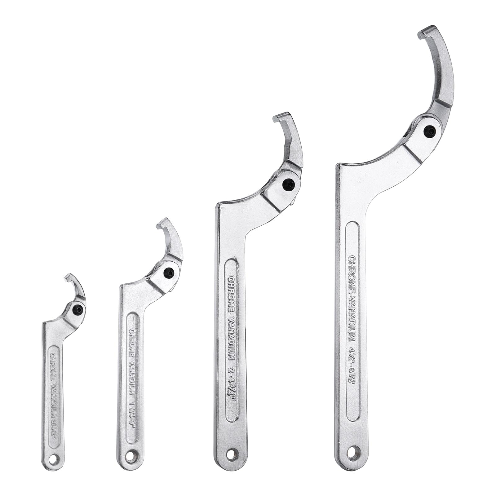 sourcing map 4 Pcs Adjustable Spanner Wrench Set C Spanner Hook Tool Nut Shock 19mm-51mm/32mm-76mm/51mm-121mm/115-170mm for Machine Lathe Clamping, Square Head