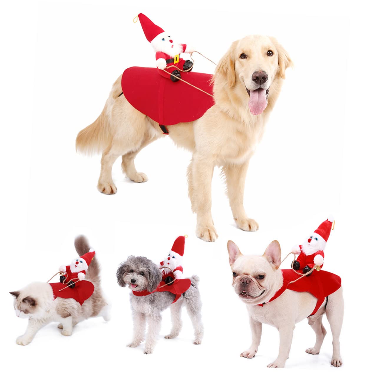 POPETPOP 3 Pezzi Abbigliamento Per Animali Domestici Cappotto Per Cani Da Babbo Natale Costumi Da Festa Per Cani Rosso Taglia Vestito Per Animali Domestici