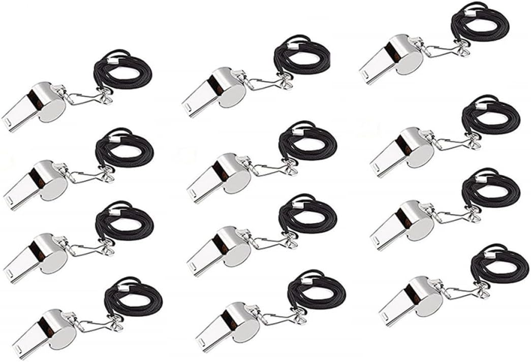 GALPADA 12Pcs Stainless Steel Referee Whistles with Lanyard Durable Metal Design for Athletes and Outdoor Safety