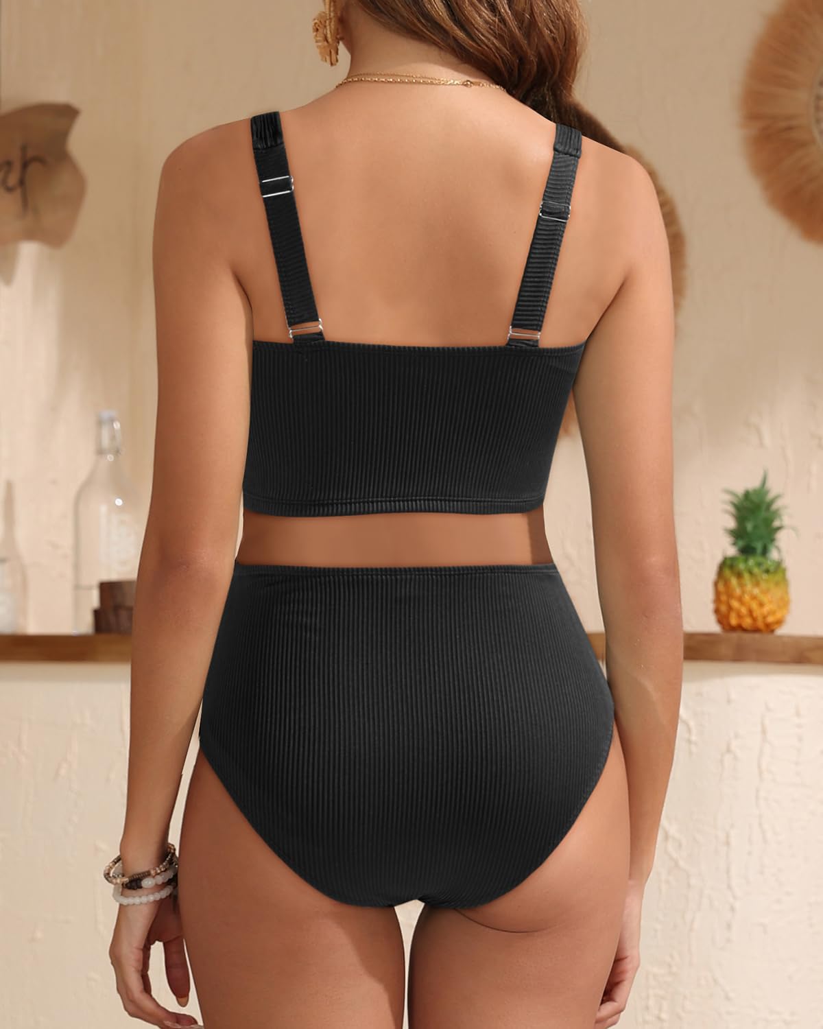 Aqua Eve Women High Waisted Bikini Set Racerback Swimsuit Two Piece Bathing Suit High Neck Swimwear - Image 2