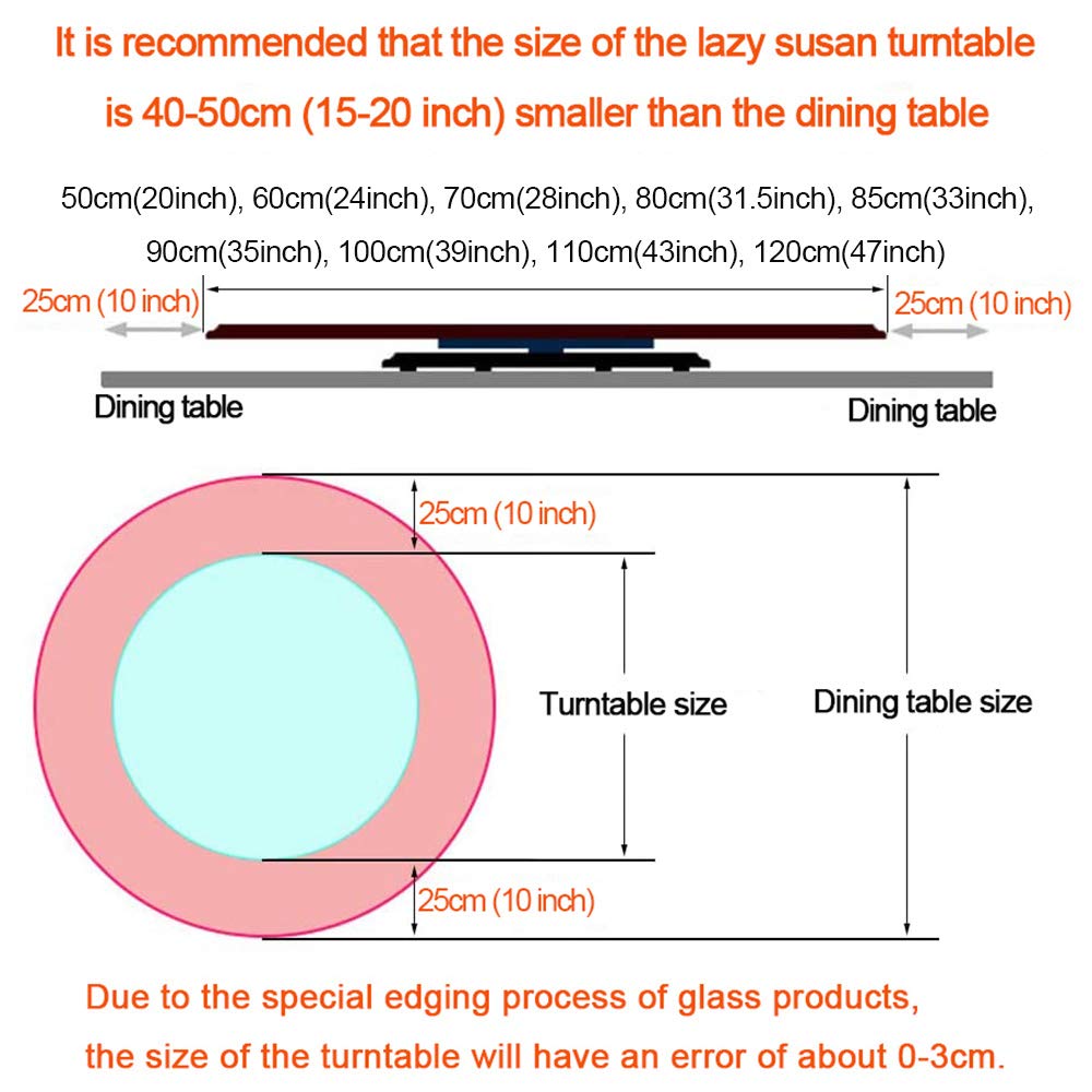 Lazy Susan gramofon na stół jadalny, 61 cm do 99 cm, obrotowa taca do serwowania ze szkła hartowanego, łatwa do czyszczenia, obrotowa taca na przekąski, naczynia i do użytku na imprezę