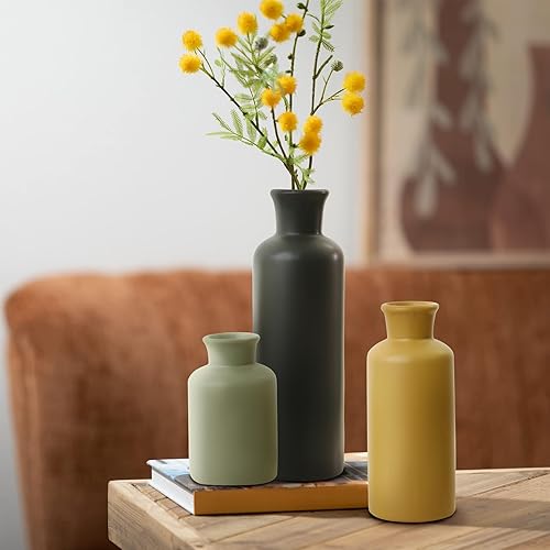 Miniatura 5 de Eyamumo Juego de 3 jarrones de cerámica para decoración del hogar, pequeños y grandes, jarrones decorativos rústicos para decoración moderna de