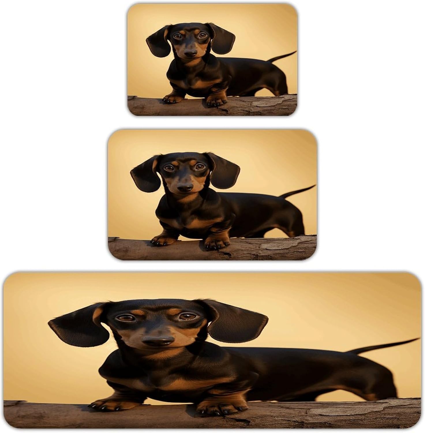 A Cute Dachshund Kitchen Mats Soft Absorbent Rugs for Floor Non Slip Washable Kitchen Mats Fashion Rectangular Rugs for Three-Piece Set for Laundry Office Home Sink