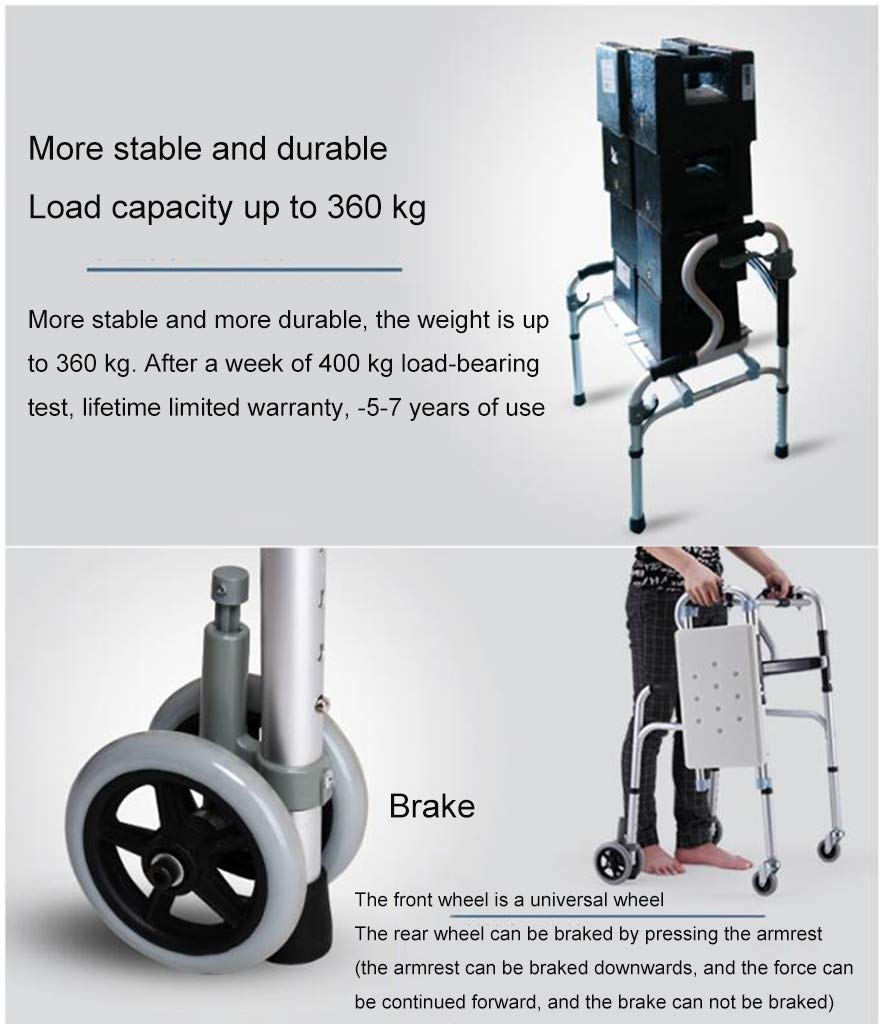 Andador Plegable, Aluminio, Andador con Ruedas Delanteras Plegable Deluxe con Ruedas de 5", Andador de Altura Ajustable para Ancianos discapacitados, Peso Ligero de 52 * 74 cm