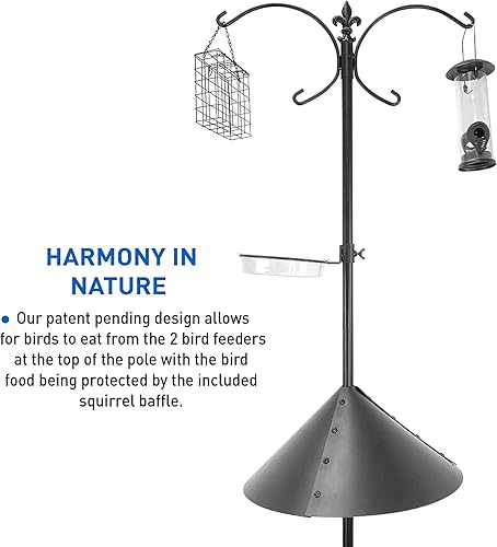 Miniatura 7 de EasyGo Product Comedero para pájaros a prueba de ardillas, estación de aves silvestres, poste de acero recubierto de polvo de 81 pulgadas, deflector
