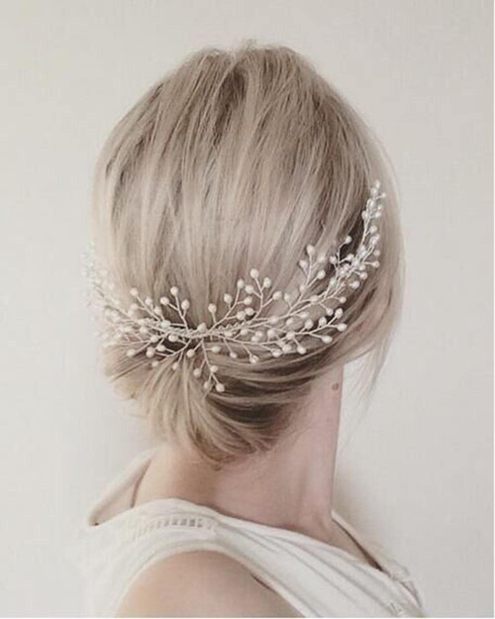 Braut Haarkamm Haarkämme Zubehör, Brautperlen Haarkamm (Silber), Seitenkamm Kleid Zubehör Kopfschmuck, Künstlicher Abschlussball Strand Haarschmuck für Frauen und Mädchen