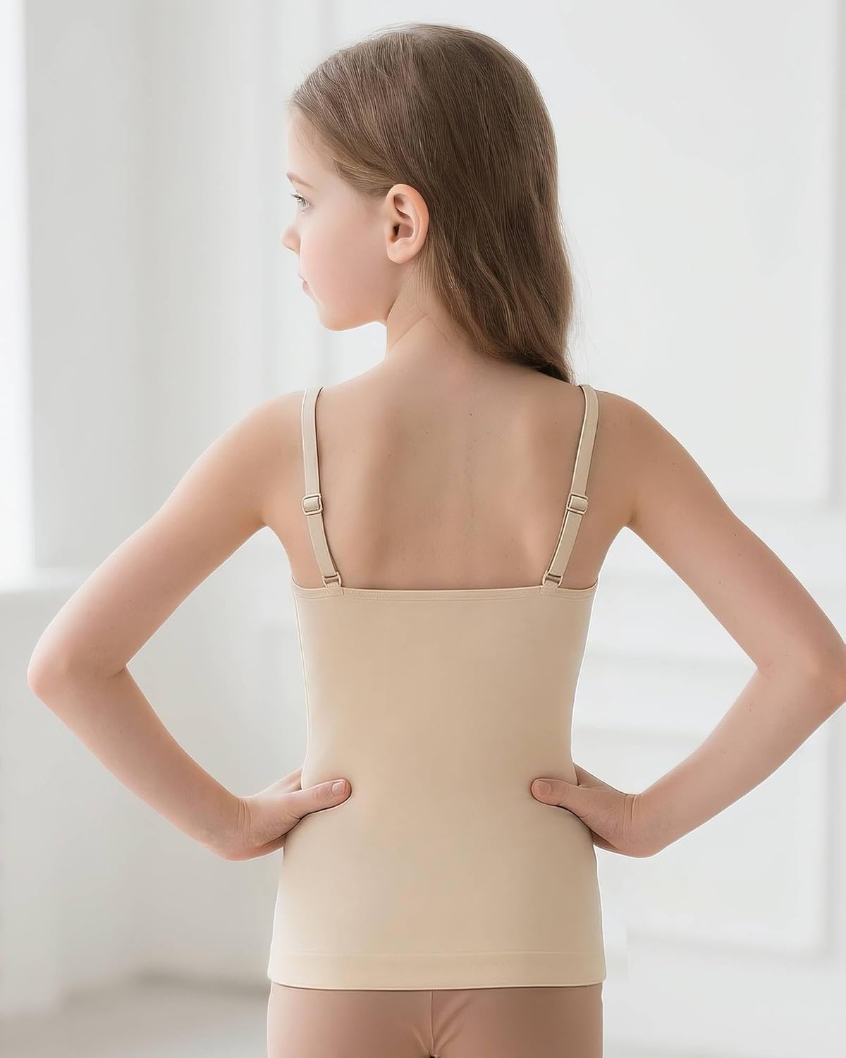 iMucci Girls Camisole Undershirts Tank Top Adjustable Straps Cami Top with Clear Straps Dance Tank Tops for Girls - Image 2