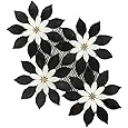 Anemone Flower Stone Mosaic Tile 5 Sheets Mixed Color Italian Gray Marble Stone Kitchen Backsplash Water Jet Mosaic Flooring Tile Interior for Kitchen Backsplash Wall 5 sq. ft. (Natural Black +White)