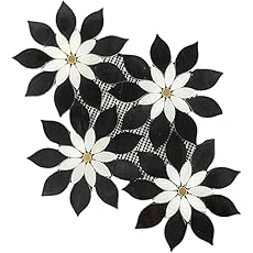 Anemone Flower Stone Mosaic Tile 5 Sheets Mixed Color Italian Gray Marble Stone Kitchen Backsplash Water Jet Mosaic Flooring Tile Interior for Kitchen Backsplash Wall 5 sq. ft. (Natural Black +White)
