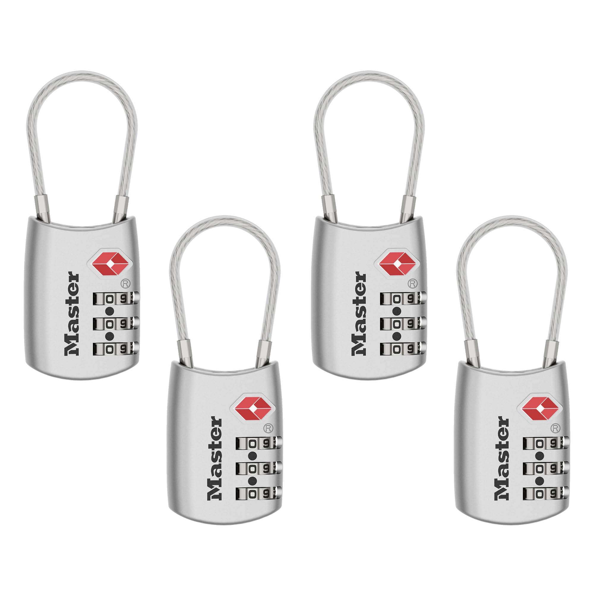 Master Lock TSA Approved Combination Luggage Lock, 4-Pack, 4688SLVEC4