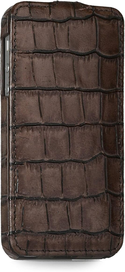 StilGut UltraSlim Genuine Leather Case for Apple iPhone SE & iPhone 5s & iPhone 5, Croco Brown