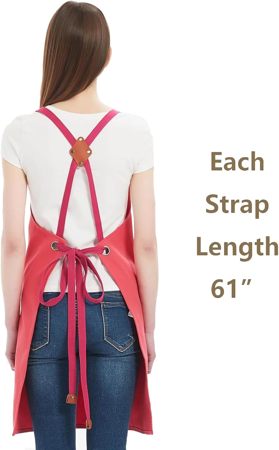 AFUN Chef Aprons for Women Men with Oversized Pockets, 12-Ounce Cotton Canvas Cross Back Water Repellent Apron (Pink) - Image 4