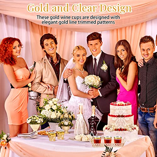 Romooa 400 Pack 1 Oz Gold Rimmed Plastic Cups Plastic Shot Glasses Disposable Party Cups Heavy Duty Plastic Wine Cups For Party Wedding Drinking Tumblers Cocktail Glasses、Christmas Party Cups #TOP4