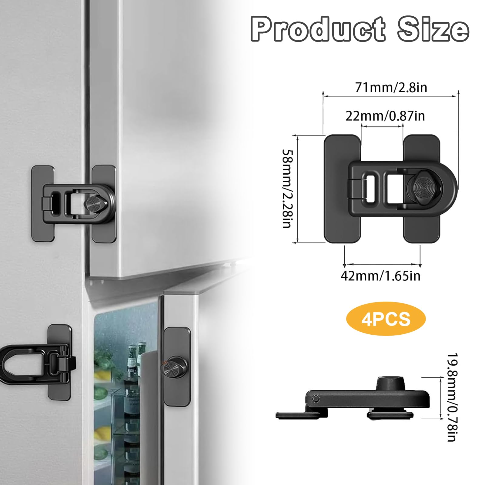 4 Pièces Securite Placard Enfant Securite Fenetre Enfant Serrure Frigo pour Enfants Bloque Porte Bébé avec AdhéSif Puissant pour Réfrigérateur,Lave-Linge,Armoire,FenêTre(Noir)