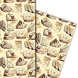 Kartenkaufrausch Köstliches Delikatessen Geschenkpapier Set 4 Bogen, Dekorpapier mit Käse Sorten als edle Geschenkverpackung, Musterpapier zum basteln 32 x 48cm