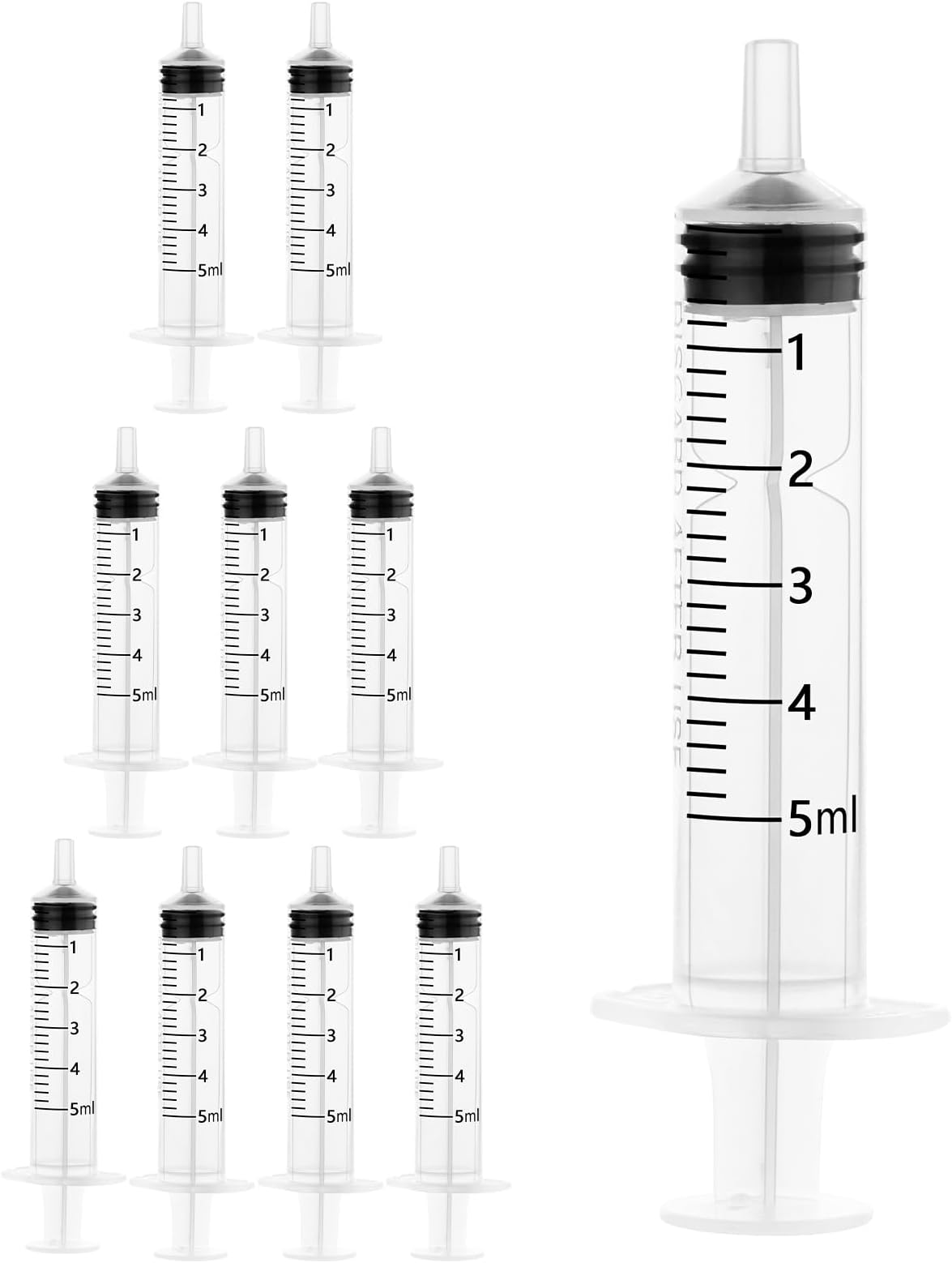10 Pack 5ml Plastic Syringe without Needle, Sterile Syringe for Feeding, Liquid Measuring Tool for Lab, Watering, Refilling, Pet Feeding, Oil & Glue Applicator (5ml 10PCS)
