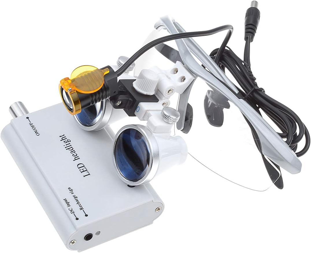 3.5X-420mm Loupes Binocular Magnifier Loupe with 3W LED Spot Filter Headlamp (Silver)