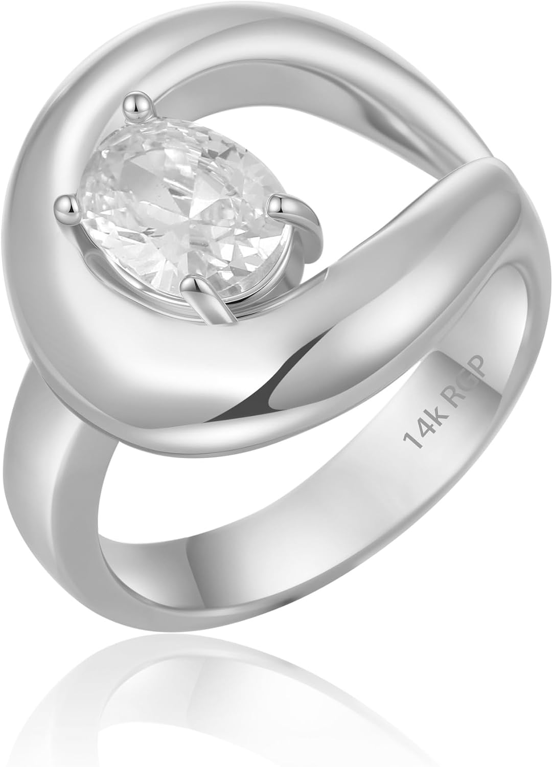 14K Gold Plated Ring for Women, Oval Cubic Zirconia Wrap Bands Ring, Chunky Dome Statement Ring Size 5 to 10