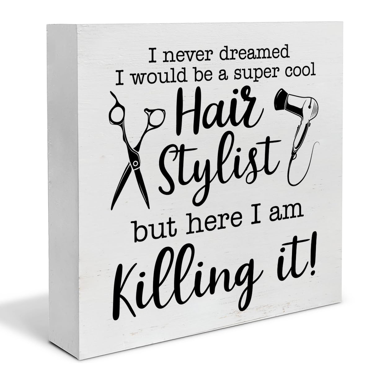 Farmhouse Hairstylist Wood Box Sign Art Desk Decor Hair Stylist Sayings Wood Block Sign Decor 5 x 5 Inch for Hair Salon Barbershop Tabletop Shelf Wall