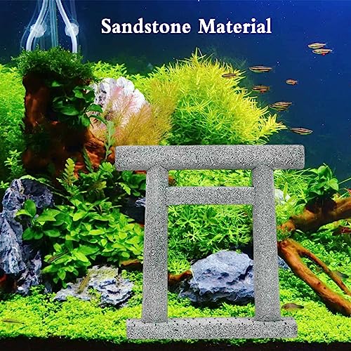 Image of livelyfish Japanese Fish Tank Decorations Asian Aquarium Decor Torii Gate Ornament Japanese Shrine Oriental Pagoda Aquarium Sandstone Bridge Statues Betta Fish Decorations for Tank, S3