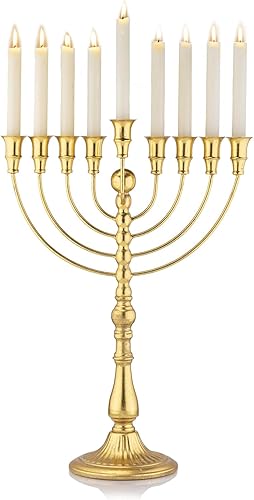 Miniatura 2 de Hanukkah Menorah 7 ramas, portavelas decorativo de menorás para Janucá, juego de 1 candelero de 7 brazos (dorado)