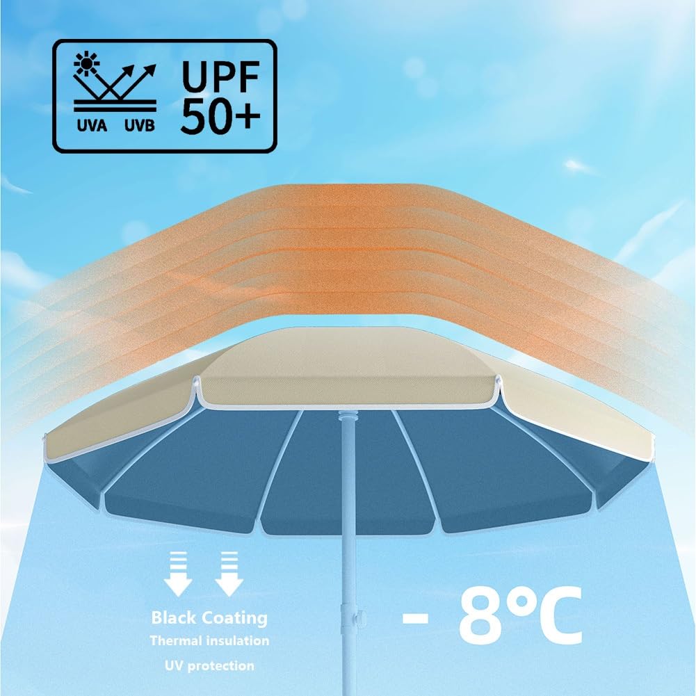 Parasol tarasowy chroniący przed promieniowaniem UV, okrągły, z regulacją wysokości, ochrona przed promieniowaniem UV, do ogrodu, na podwórko, plażę