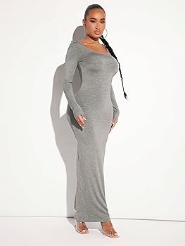 MstrRg long sleeve dresses for women 2024 Solid Scoop Neck MstrRg long sleeve dresses for women 2024 Solid Scoop Neck