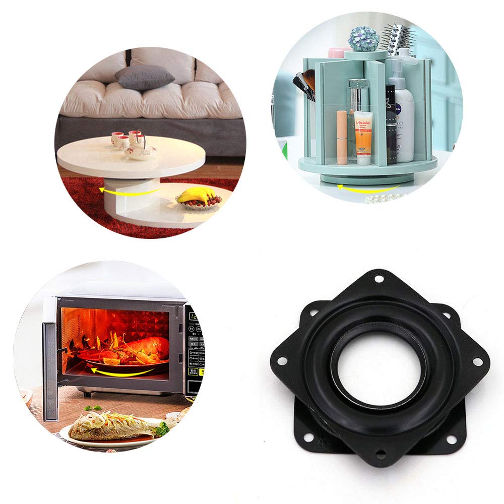 4 Pcs Piastra Cuscinetti Girevole 360 Gradi Piastra Girevole Lazy Susan Piastra Cuscinetto Rotante 3 Pollice Piastra con Cuscinetto Rotante per TV Tavolo,Forno,Sgabelli(Nero)