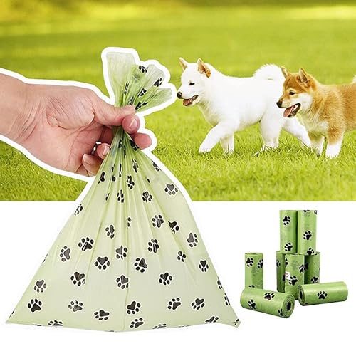 Ladruph うんち袋 犬 16ロール 240袋 生分解性ゴミ袋 ペット用ウンチ処理袋 フン処理袋 22×30cm かわいい足のパターン 厚く 漏れのない お散歩マナー袋うんち 犬用トイレ袋 猫用 グリーン