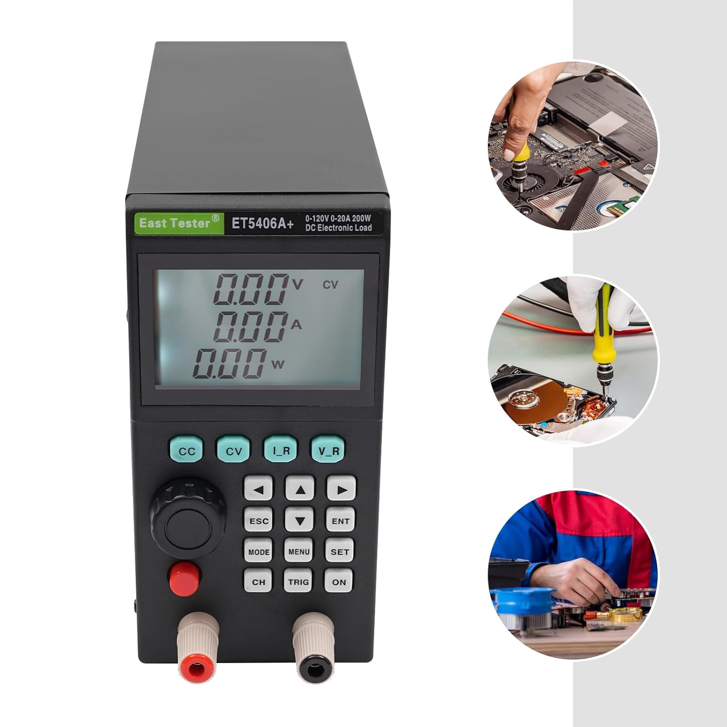 Electronic Load Tester, ET5406A+ USB DC Load Testers, 200W 0-120V 0-20A, Battery Capacity Load Detector, Battery Power Supply Analyzer, Voltage Internal Resistance Tester (120V/20A/200W)