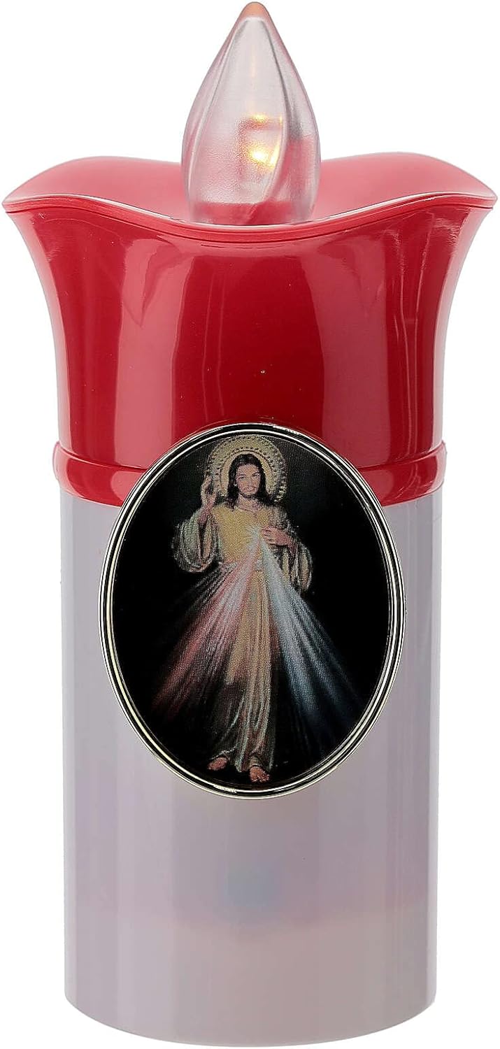 Lumada Electric Candle, White, Image of Jesus with Flickering li