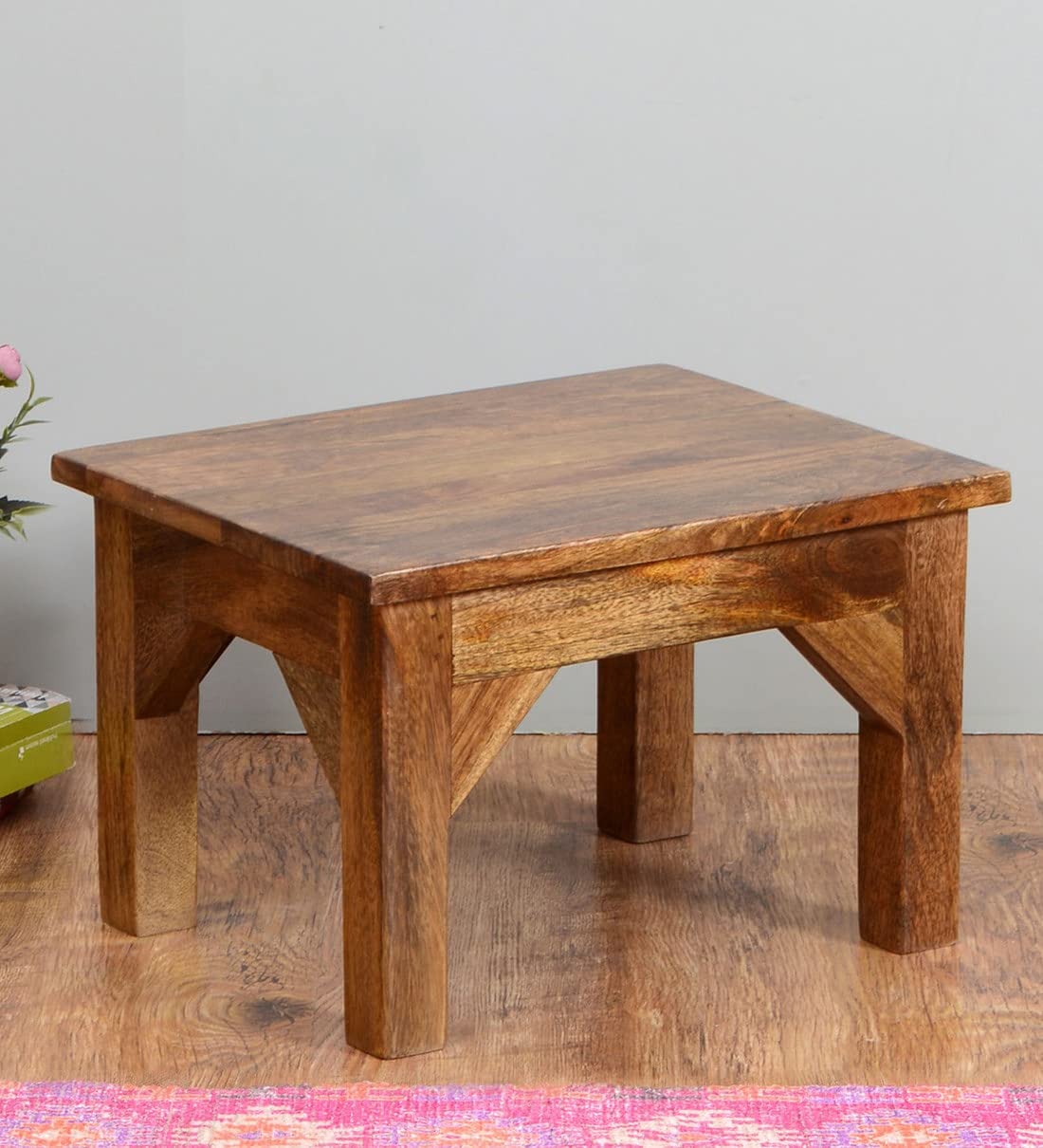 Wooden Step Stool Sitting Ottoman Stool | Small Stool for Bedroom, Kitchen and Living Room, Load Capacity up to 100 kg, Sturdy and Durable, Already Assembled(15x11x9.8 Inch)-image-29