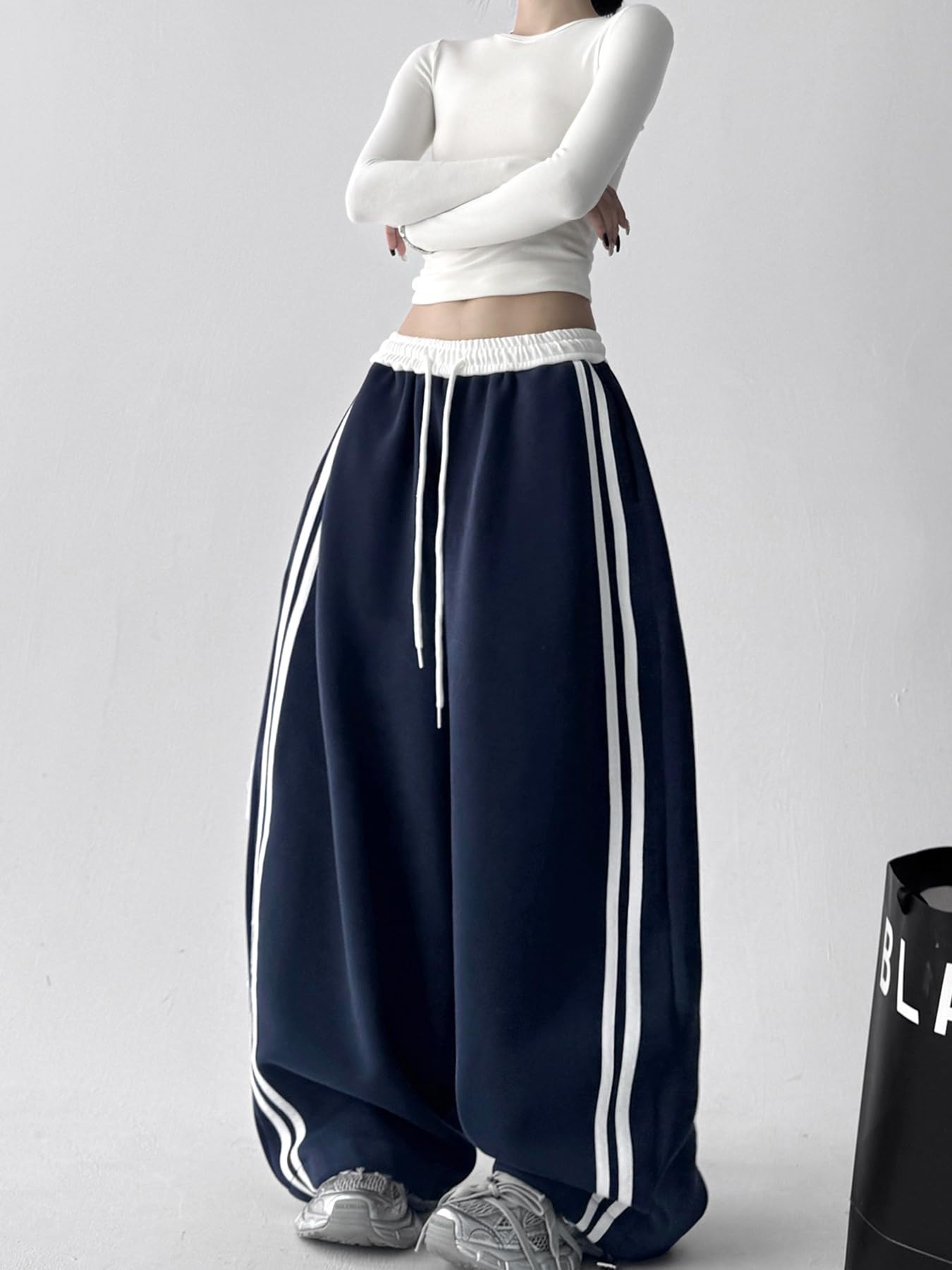 Pantaloni da jogging da donna, Y2K, per adolescenti, sportivi, vintage, a gamba larga, per il tempo libero, con tasche