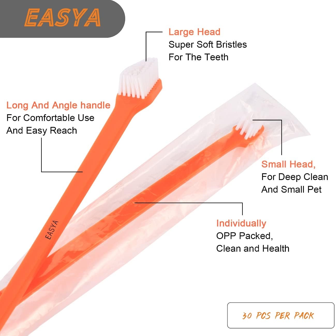 EASYA 30 Pieces Double Headed Pet Dog Toothbrush for Small Dogs/ Soft Bristles Small Puppy Dog Long Handle Tooth Brush for Dogs Teeth Cleaning/Bulk Dog Toothbrushes for Pet Dental & Oral Care Teeth : Pet Supplies