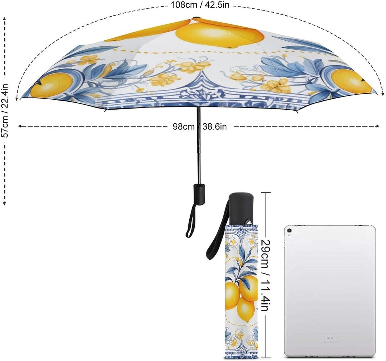 Lemons Sicily Auto Open Close Umbrella 3-Fold Design for Rain Sun Protection Summer Fruit Windproof Compact Umbrella for Walking Travel Lightweight