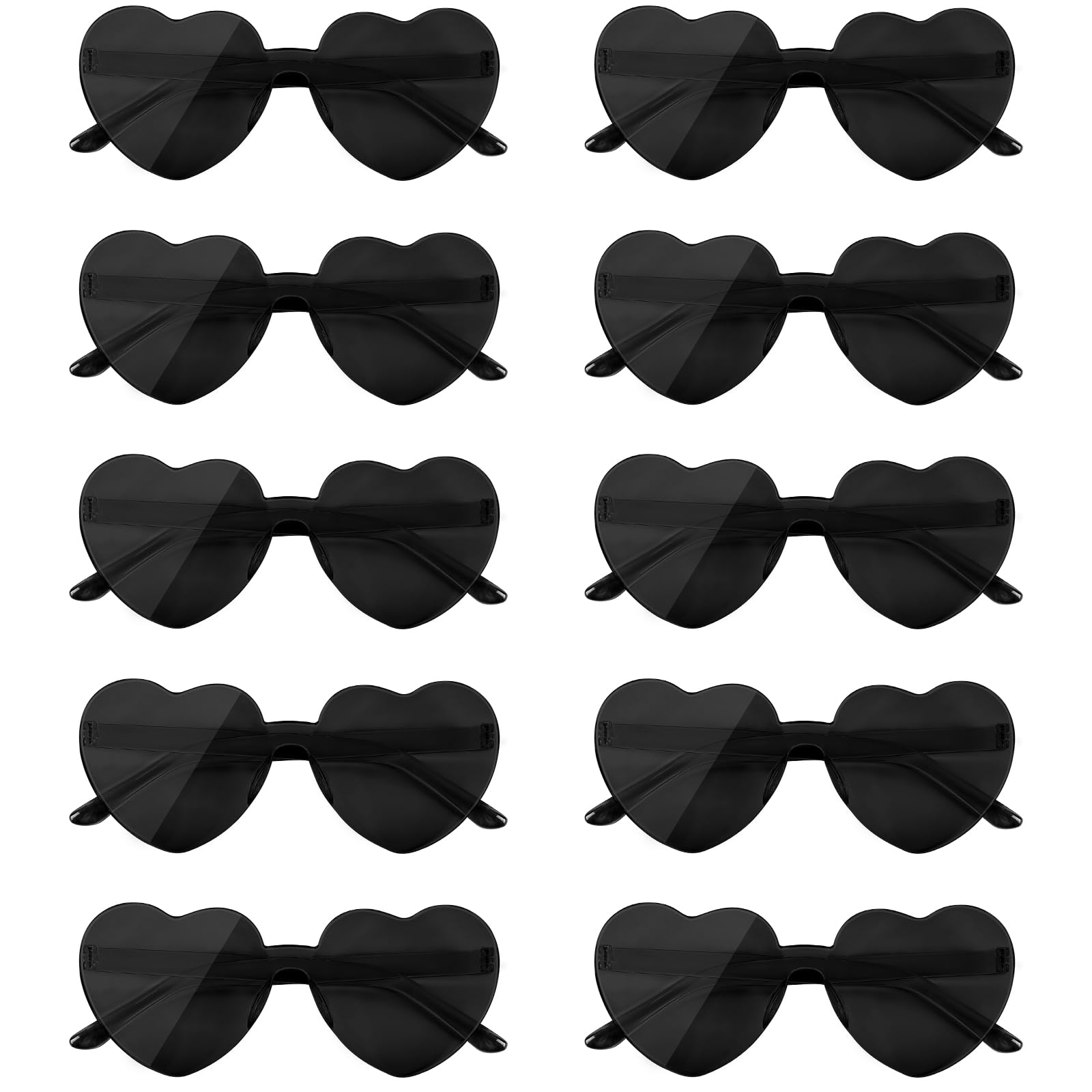 NACHLYNN 10 Pairs Heart Sunglasses Women Rimless Heart Shaped Sunglasses Candy Color Glasses for Costumes Cosplay (Black)
