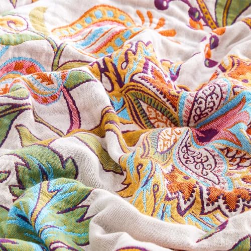 Image of XIBLC Boho Throw Blanket for Bed, 100% Cotton Soft Rustic Quilt Fall Blanket, 50 inchx60 inch Floral Printed Farmhouse Decor Bed Blankets, All Season Rustic Reversible Bohemian Throw Quilt