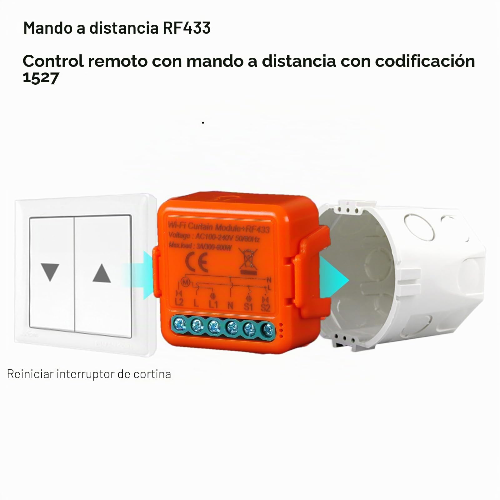 Interruptor de persianas RF, mando a distancia para persianas eléctricas, funciona en paralelo con interruptor original, módulo compatible con Alexa y Google Home, App SmartLife/Tuya (2)