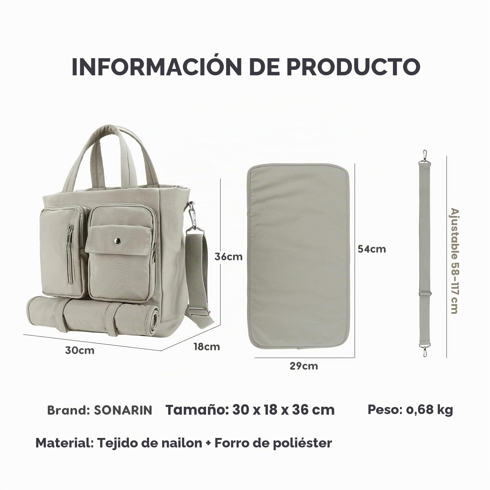 SONARIN Multifuncional Gran Capacidad Bolsa de Pañales para Bebés,Impermeable Ligero Materna Messenger Bolsos Bandolera Portátil Bolsa de Viaje para Pañales con Cambiador