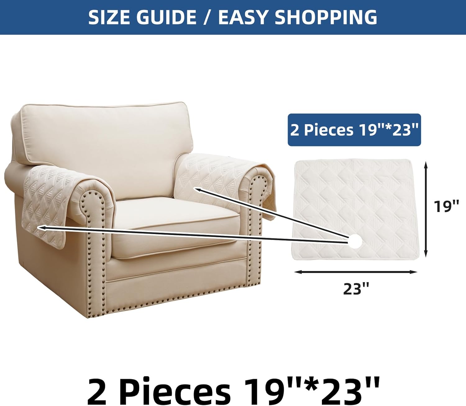 Eismodra Chair Arm Covers,Couch Arm Cover for Sofa Recliner Armchair Cats Dogs,Non Slip Armrest Arm Rest Slipcover Reclining Furniture Protectors (White, Set of 2)