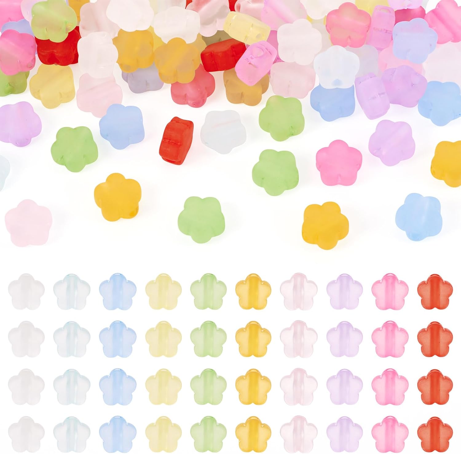 Craftdady Acrylic Flower Beads 100Pcs Colorful Blossom Loose Spacer Bead Cute 5-Petal Floral Beads Frosted Flower Shape Beads for DIY Craft Jewelry Making, Hole: 3 mm