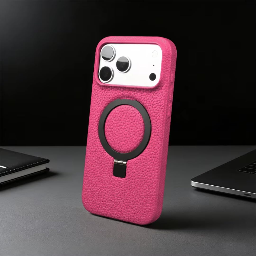 Étui en Cuir magnétique pour iPhone 17, Coque arrière Pliable avec Anneau de Support (pour iPhone 17/Rouge Rose 6203)