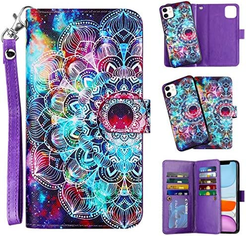 Vofolen 2-in-1 Case for iPhone 11 Case Wallet Credit Card Holder ID Slot Detachable Hybrid Protective Slim Hard Shell Magnetic PU Leather Folio Pocket Flip Cover for iPhone 11 6.1 inch (Mandala)