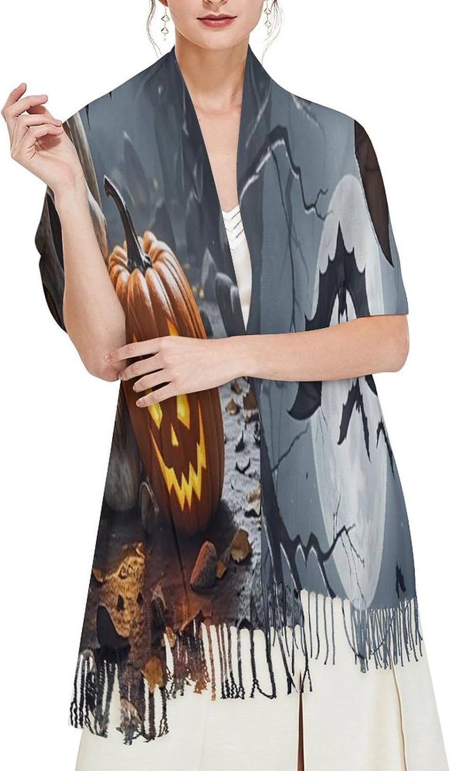 Pumpkin Lantern Ghost Scarf for Women Men Soft Warm Fashion Blanket Scarves Classic Cashmere Feel Scarf Long Shawl Large Scarves Cold Weather Thick Blanket Scarfs