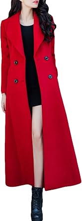 Women Red Charming Wool Jacket Winter Warm Thick Outdoor Long Trench Coat