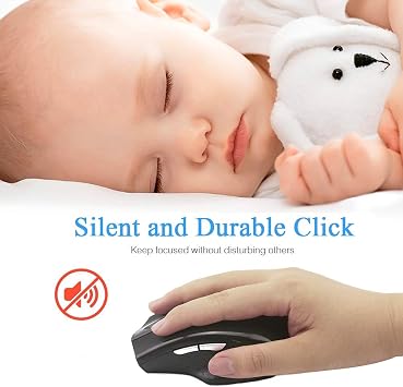 FIRSTMEMORY Wireless Bluetooth Mouse Portable Silent Rechargeable Mouse Noiseless Computer Mice 1600 DPI, 6 Buttons Optical Mice for PC, Laptop, Computer, Windows (Black)
