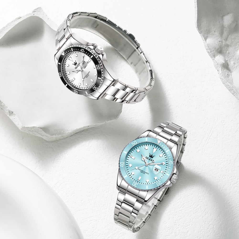 OLEVS Luxus Quarz Damen Uhr Edelstahl Armband Datumanzeige 3ATM Wasserdicht Business Armbanduhr Damen