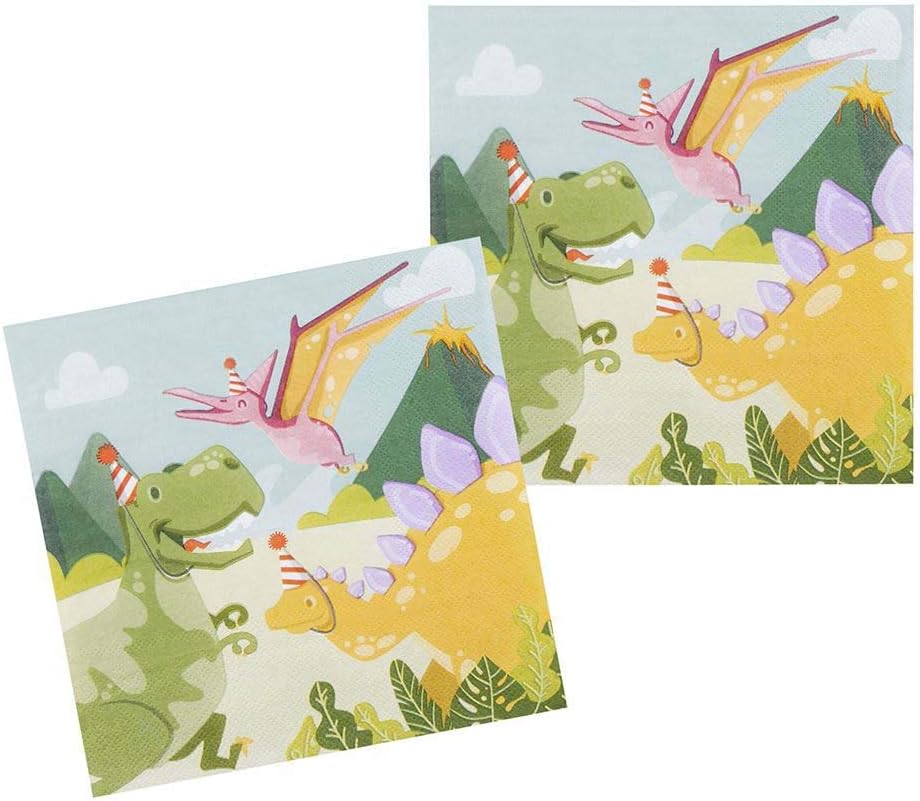 Boland 50059 - Dinosaur Paper Napkins Pattern, 12 Pieces, Size 33 x 33 cm, Dino, Party Tableware, Garden, Party, Birthday, Fingerfood, Party Accessories, Theme Party, Carnival